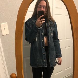 Longline Distressed Denim Jacket Artisan NY
